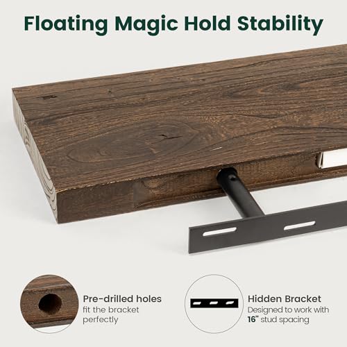 55in Live Edge Solid Elm Floating Shelves, Walnut, Set of 1 - color: Walut Color, size: Live Edge 55 inch, 1Pack