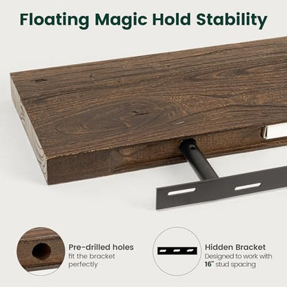 55in Live Edge Solid Elm Floating Shelves, Walnut, Set of 1 - color: Walut Color, size: Live Edge 55 inch, 1Pack