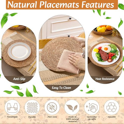Boho Table Runner and Placemats Set, 6 Sets, Khaki B, 12x72 - color: Khaki B, size: 12x72"