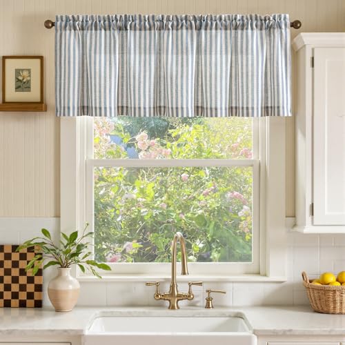 jinchan Linen Boxter Stripe Valances for Window 50 x 16 inch,Blue,1 Panel - color: Boxter Stripe | Blue on Linen, size: 50"W x 16"L (Pack of 1)