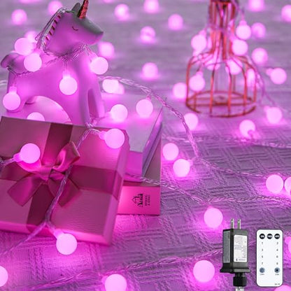 JMEXSUSS 33 ft 100 LED Globe Pink Christmas String Lights Indoor - color: Pink, size: 100 LED Plug