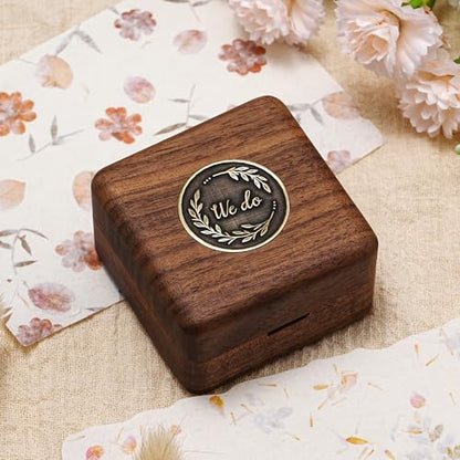 KWOOD We Do-Custom Wooden Wedding Ring Box, Personalized Metal Name Wooden Ring Box, Wedding Ceremony Ring Holder, Anniversary Birthday Gift Idea - style: T-We Do 01