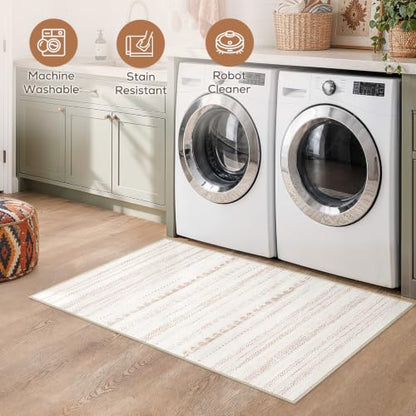 Nakagishi Boho 3x5 Area Rug Living Room Rugs Machine Washable Beige/Brown - color: Beige Brown, size: 3' X 5' (Rectangular)