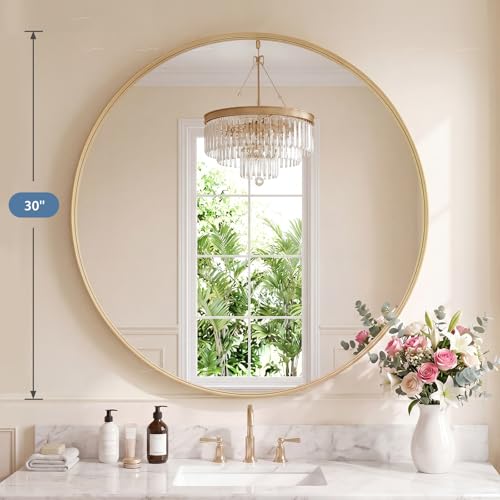 DUMOS Round Wall Mirror 30 Inch, Bathroom Wall Circle Mirror - color: Classic Gold, size: 30"L x 30"W
