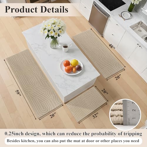 U'Artlines Kitchen Rugs and Mats Set of 3, Beige 20x32+20x48+20x59 - color: Beige