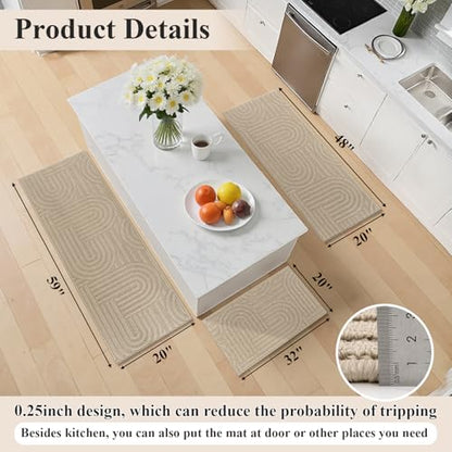U'Artlines Kitchen Rugs and Mats Set of 3, Beige 20x32+20x48+20x59 - color: Beige