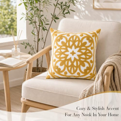 Alysheer Boho Embroidered Throw Pillow Cover 18"x18", 2pcs Mustard Yellow - color: Gold, size: 18" x 18" (Pack of 2)
