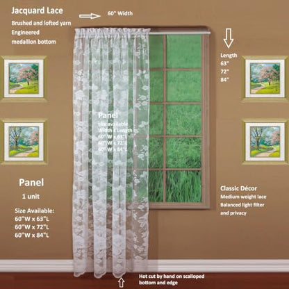 Today's Curtain Floral Vine Lace Panel 63", White, 60W x 63L - color: White, size: 60"W x 63"L (Pack of 1)