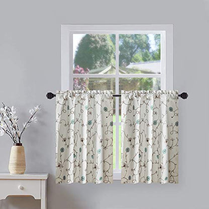 VOGOL Blue Blossom Embroidered Tier Curtains, 30 x 30 Inches, 2 Panels - color: Blue, size: 30"W x 30"L (Pack of 2)