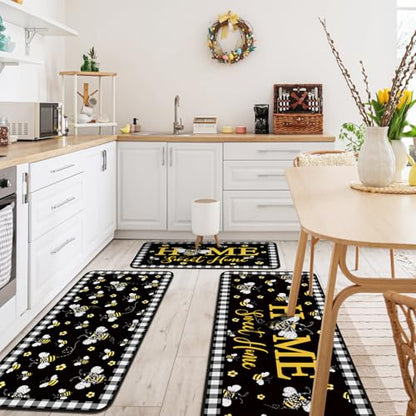 Fourluoo 3 Pcs Bee Kitchen Rugs and Mats Decor Set Honey Bee Kitchen Rugs - color: Honey Bee