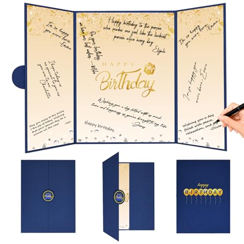 Crenics Blue and Gold Birthday Guest Signature Book Alternative 18" x 12" - color: Blue and Gold