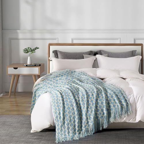 Double Diamond Acrylic Knitted Throw Blanket, Blue, 50x60 - color: Blue