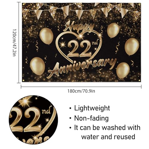 Happy 22nd Anniversary Backdrop Party Decorations, Black Gold Glitter Bokeh Dots Valentine's Day Wedding Anniversary Party Photo Background Cake Table Banner Extra Large Wall Decor Props. 6 * 4ft (22) - color: 22