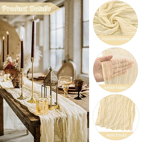 10FT Cheesecloth Table Runner Boho Party Home Decorations - color: Beige, size: 35" x 120"-6 Pack