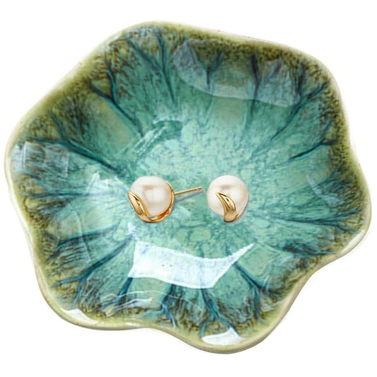 Ceramic Jewelry Dish,Leaf Jewelry Tray Key Tray,Jewelry Holder,Small Ring Dish Holder Jewelry Plate Trinket Dish Catchall Tray Nightstand Decor For Entryway Table Green Room Decor（Crystal Green） - color: Crystal green, size: 4.3 inches