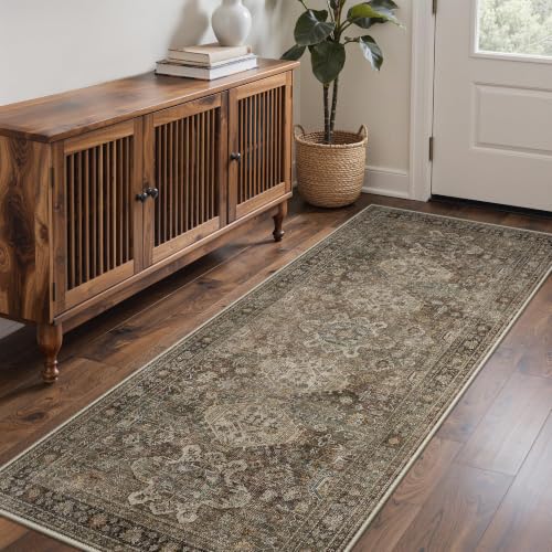 Bavni 3x6 Runner Rug, Non Slip Washable, Vintage Brown - color: Brown, size: 3' x 6' (Rectangular)