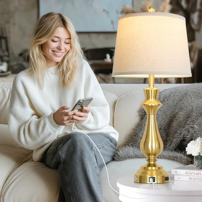 Cinkeda Touch Lamps for Night Stands Set of 2-29.5" Tall Bedside Lamp with USB C+A, 3 Way Dimmable Bedroom Lamps, Gold Metal Table Lamps for Living Room - color: Gold