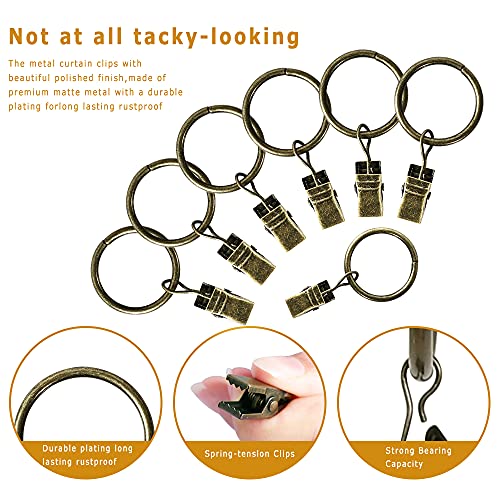 Lansian 44 Pack Curtain Rings with Clips Hooks 1 in Diameter Rustproof - color: Antique Brass, size: 1"Inner Dia, 44Pack