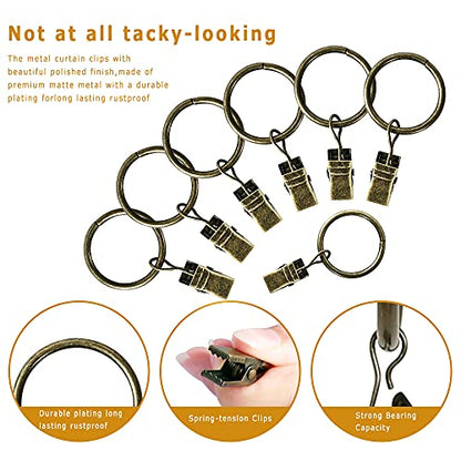 Lansian 44 Pack Curtain Rings with Clips Hooks 1 in Diameter Rustproof - color: Antique Brass, size: 1"Inner Dia, 44Pack