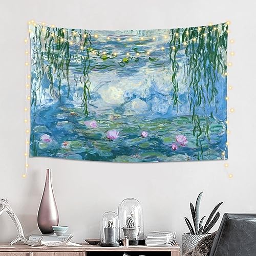Mutakin Monet Water Lilies Tapestry Wall Hanging Aesthetic For Bedroom Living Room Dorm 60 x 40 in - color: Black3