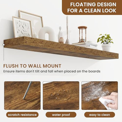 Floating Shelves for Wall, Wall Mounted Wood Shelves, Brown, Set of 2, 48in - color: Rustic Brown, size: 48"W x 6.5"D , 2 Pack