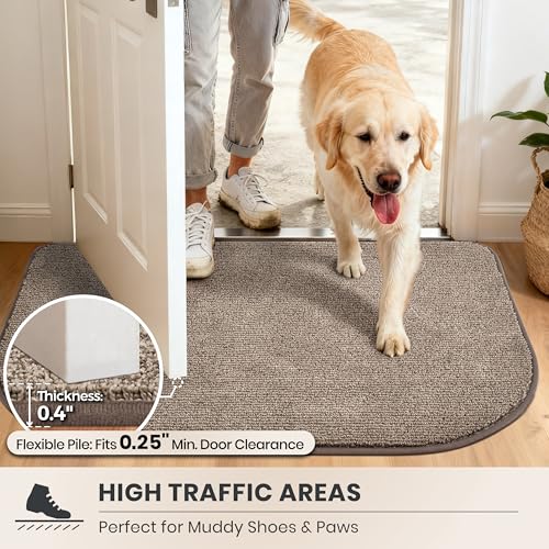 PURRUGS Dirt Trapping Door Mat, 24" x 35.5"(Half Round), Heathered Beige - color: Heathered Beige, size: 24" X 35.5" (Half Round)