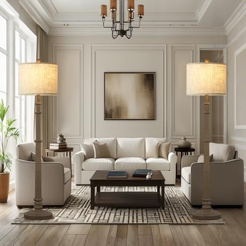 EJIAXIN Floor Lamps for Living Room - 60" Farmhouse Floor Lamp with Adjustable Color Temperatures - Vintage Standing Lamp Reading Light with Linen Shade Retro Tall Lamp for Bedroom Office, Grey - color: Gray