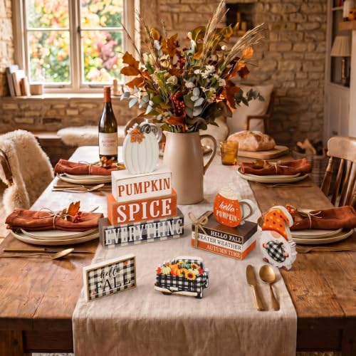 11 Pcs Fall Wooden Table Decorations Pumpkin Tiered Tray Decor - style: Hello Fall