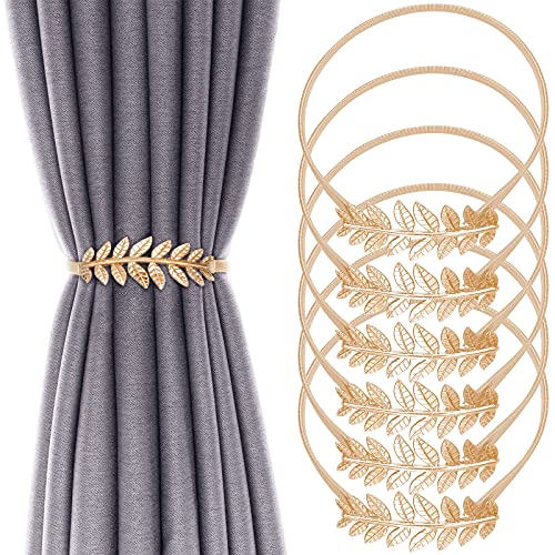 6Pack Curtain Tiebacks Aluminum Alloy Spring Design Curtain Holdback Leaf Carving Design Curtain Ties for Drapes Curtain Ties Backs Curtain Modern Style Curtain Holdback Decor(Gold Leaf) - color: Gold Leaf
