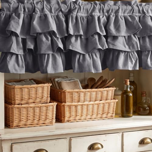 FUANGUI Ruffled Valance Curtain 42" W x 18" L Pleated Kitchen Valance - color: Grey, size: 42"W x 18"L (Pack of 1)