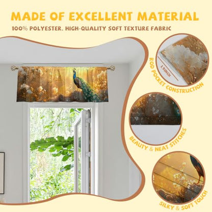 Peacock Curtain Valance for Windows 2 Pack Mountain Green Tree Blue Sky Sunlight Rod Pocket Window Treatments Short Curtains for Kitchen Windows Bathroom Bedroom 54x18 Inch - color: Peacock