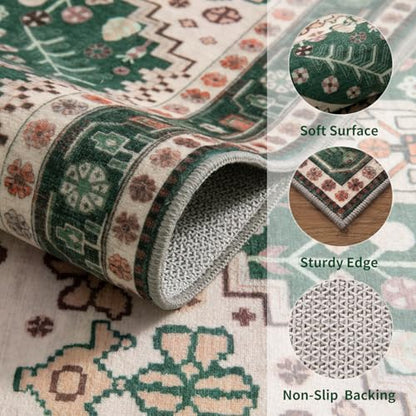 Ciicool 2x3ft Small Area Rug,Washable Boho Thin Mat for Entryway Kitchen - color: Beige/Green, size: 2' X 3' (Rectangular)
