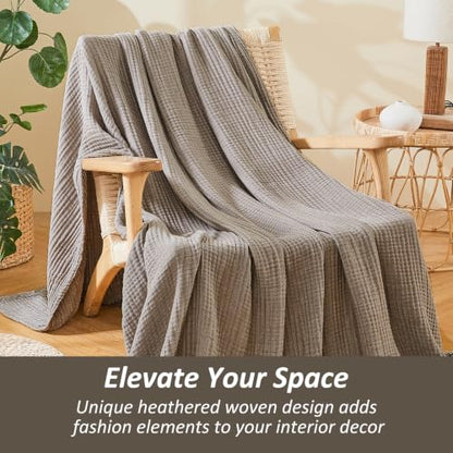 EMME Muslin Cotton Blanket Adults Heather Brown Throw XL 50"x70" - color: 05 - Brown, size: Large Throw (50" X 70")