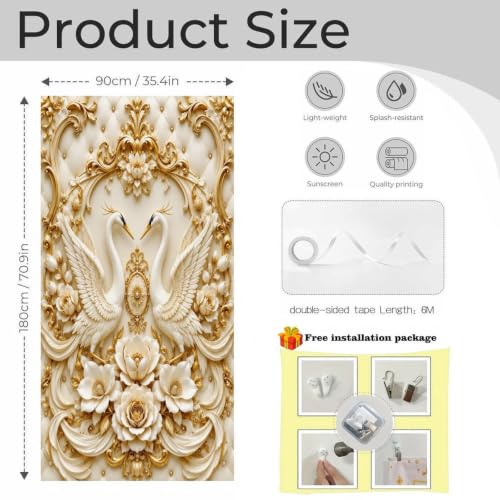 Swan Floral Gold Ornament Door Curtain 70 X 35.4 Inch, Privacy Door Cover Decorative Room Divider Curtain Hanging Doorway Window Panel for Bedroom Living Room Bathroom Office Home Decor - color: Swan Floral Gold Ornament