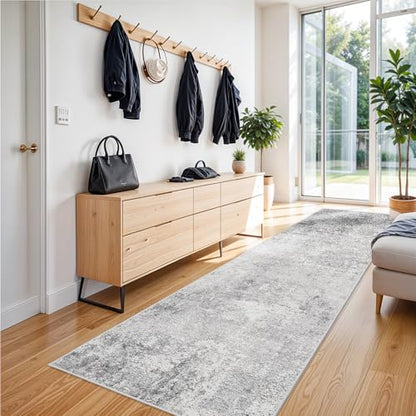 Washable 3x8 Hallway Runner Rug: Abstract Non Slip Rugs for Bedroom Grey - color: Grey, size: 3' x 8' (Runner)