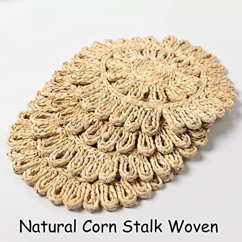 IcosaMro 13 Inch Boho Round Woven Placemats Set of 6 Natural Place Mats - color: Style a -13 Inch, Pack of 6
