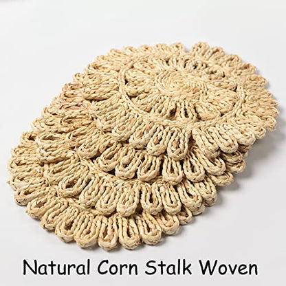 IcosaMro 13 Inch Boho Round Woven Placemats Set of 6 Natural Place Mats - color: Style a -13 Inch, Pack of 6