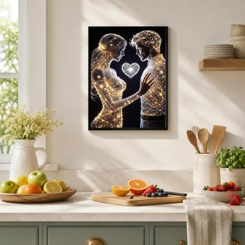 Black Framed Couple Wall Art, Romantic Pictures Wall Decor, 12x16 in - color: Gold1