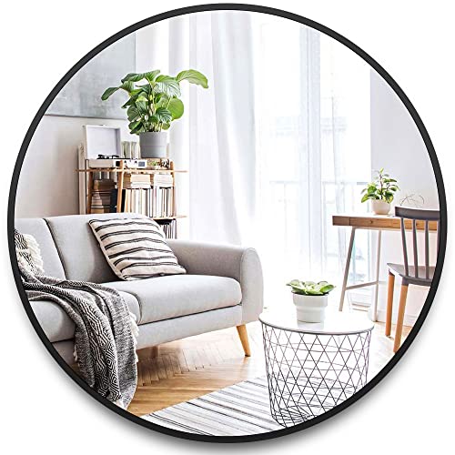 Itrue Round Metal Wall Mirror, 24 Inch, Black Frame Bathroom Mirror | Perfect Above Bathroom Vanity Matte Black Frame Crystal-Clear Reflection Easy Mount - color: Round Black, size: 24"L x 24"W