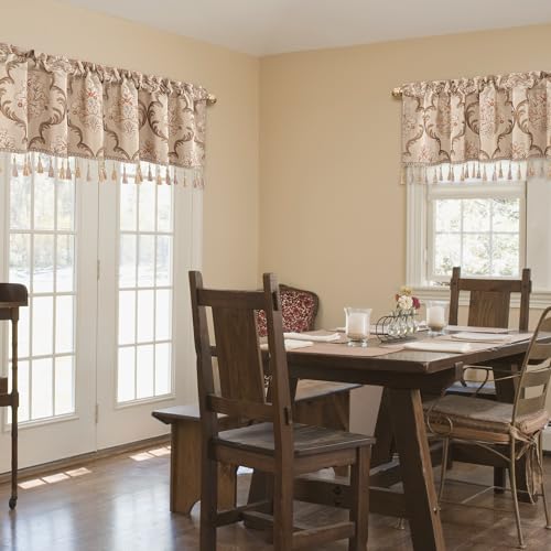 Loom and Mill Luxury Damask Floral Valances for Windows,Light Khaki,54"x18" - color: Mika-light Khaki