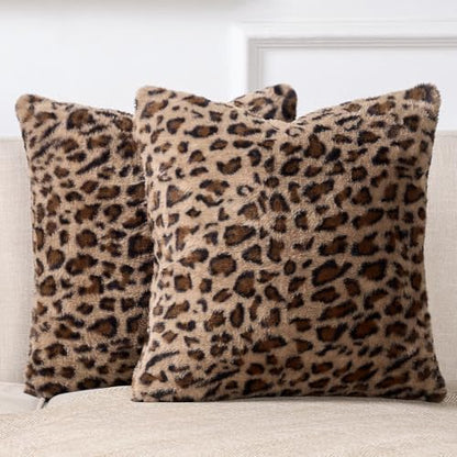 Cheetah Pillow Covers 18x18, Faux Fur Leopard Print Pillow Cases Set of 2 - size: 18" x 18" (Pack of 2)