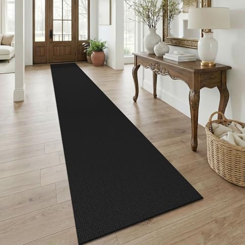 KOZYFLY Black 2.5'x18' Runners Rugs for Hallway, Extra Long Washable Runner Rug, Woven Non Slip Kitchen Runner, Cotton Entryway Rug, Floor Carpet for Entry, Aisle, Hall, Black/Dark Grey - color: Black/Dark Grey, size: 2'6" x 18' (Rectangular)