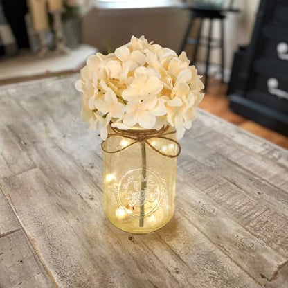 Set of 3 Mason Jar Lights, Champagne Hydrangea Holiday Table Decor - color: Jar-champagne Hydrangea
