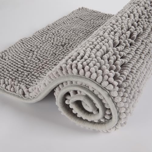 Chenille Bathroom Rug 24"x16" Soft Absorbent Quick Dry Rugs,Light Gray - color: Light Gray, size: 1'4" x 2' (Rectangular)