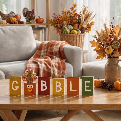 Smile 7 Pcs Thanksgiving Decor Indoor Wooden Sign, Turkey Gobble for Rustic Farmhouse Home, Thanksgiving Table Tiered Tray Kitchen Decorations. - style: Gobble
