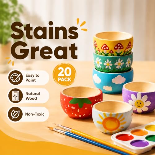 ZENFUN 20 Pack Wooden Pinch Bowls, Mini Unfinished Bowl Set for DIY Crafts, 1.5 oz Condiment Bowls, Small Round Bowl for Sorting, Dipping Sauce, Nuts, Spice, Candy, 1.1 x 2.1 Inches