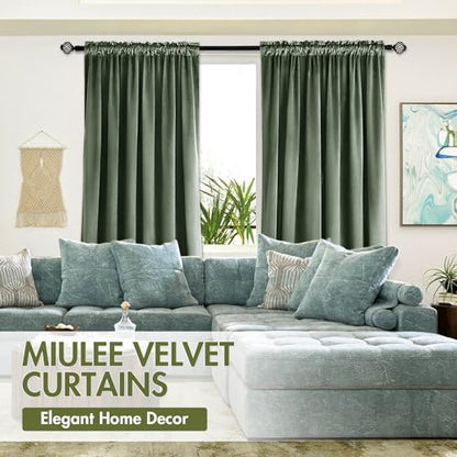 MIULEE Sage Green Blackout Velvet Curtains Drapes 63 Inch Long 52"x63" - color: Sage Green, size: 52"W x 63"L (Pack of 2)