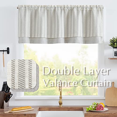 jinchan Striped Linen Valance 18 Inch Farmhouse 1 Panel Grey on Beige - color: Striped Grey on Beige, size: 50"W x 18"L (Pack of 1)