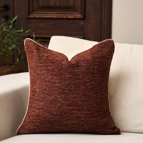 Yangest Chenille Pillow Cover 18 x18 Inches, Thick Textured Square Throw Pillow Cover Farmhouse Modern Soft Accent Couch Neutral Pillow Cover for Living Room Bedroom, Red - color: Red, size: 18" x 18" (Pack of 1)