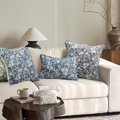 Floral Lumbar Pillow Covers 12x20 Farmhouse Jacquard Pillow Covers, 2 Pack - color: B-grey-flower, size: 20" x 12" (Pack of 2)
